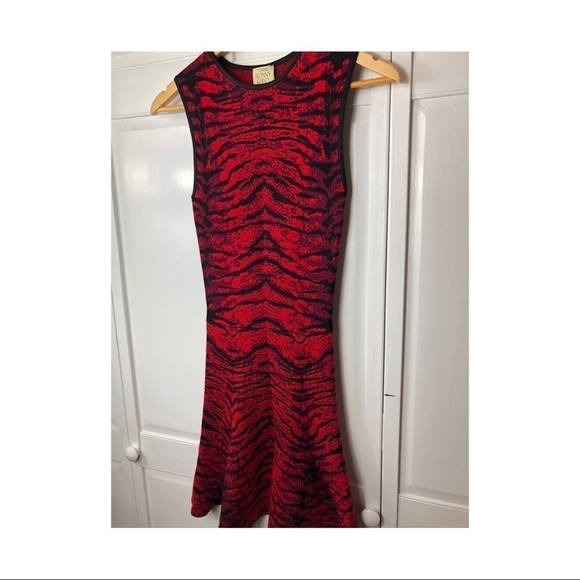 TORN BY RONNY KOBO RED JACQUARD DRESS, RED KNIT ANIMAL PRINT - Picture 3 of 5